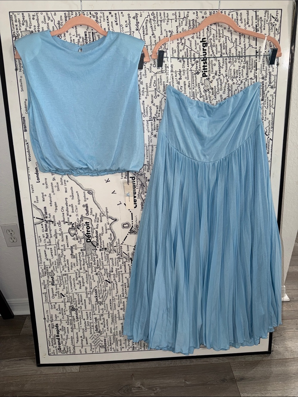 Commense Light Blue Pleated Maxi Skirt Set